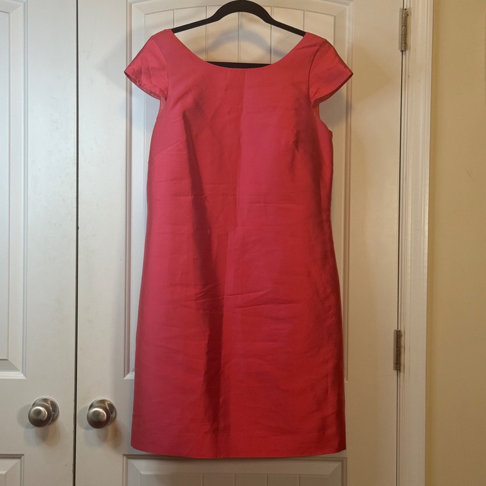 J. Crew Collection Silk Sheath Dress Coral Pink Cap Sleeve Square Back Sz 6 NWT - Picture 2 of 11